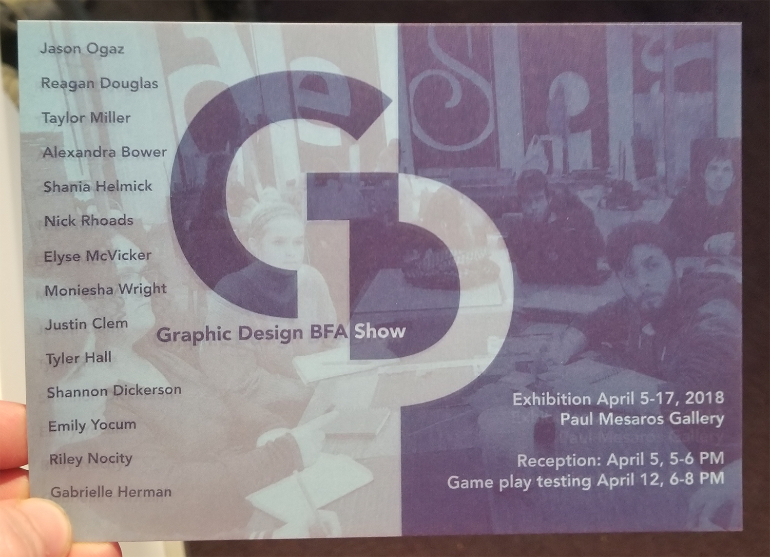 Picture of the BFA Senior Exhibition Logo printed on a card for the Exhibition