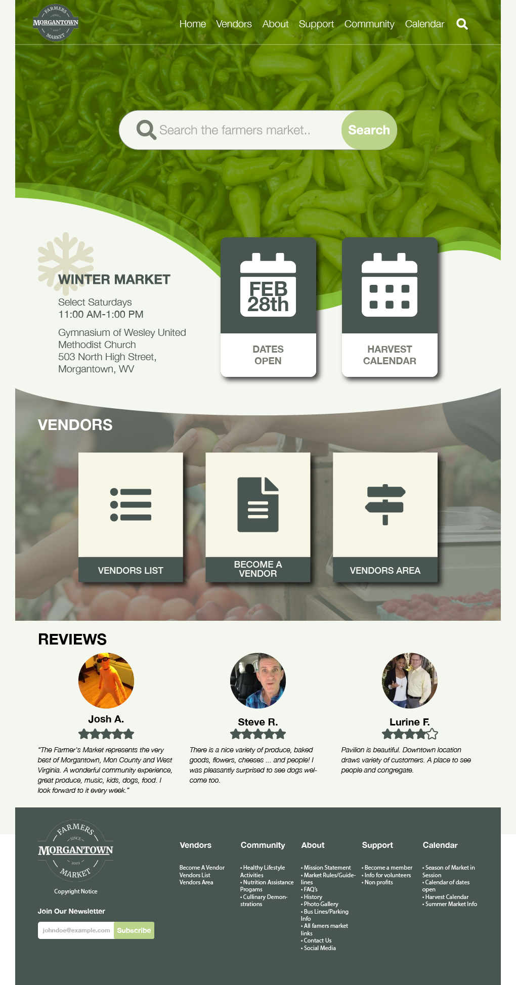 Mock up of the homescreen for the Morgantown Farmers Market