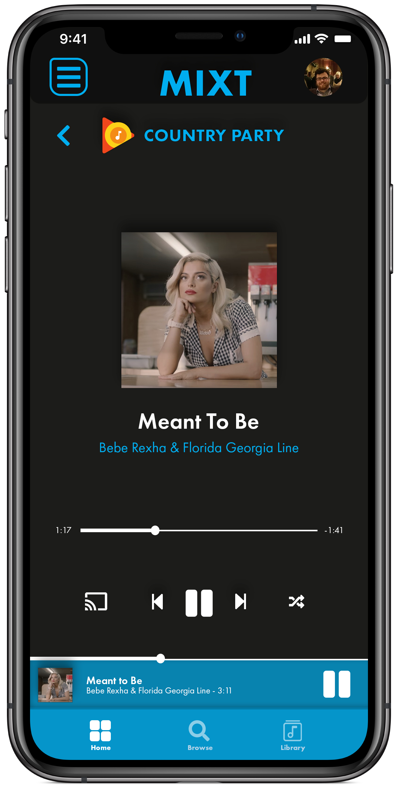 Mobile Mock up of MIXT Application Music Playing Screen