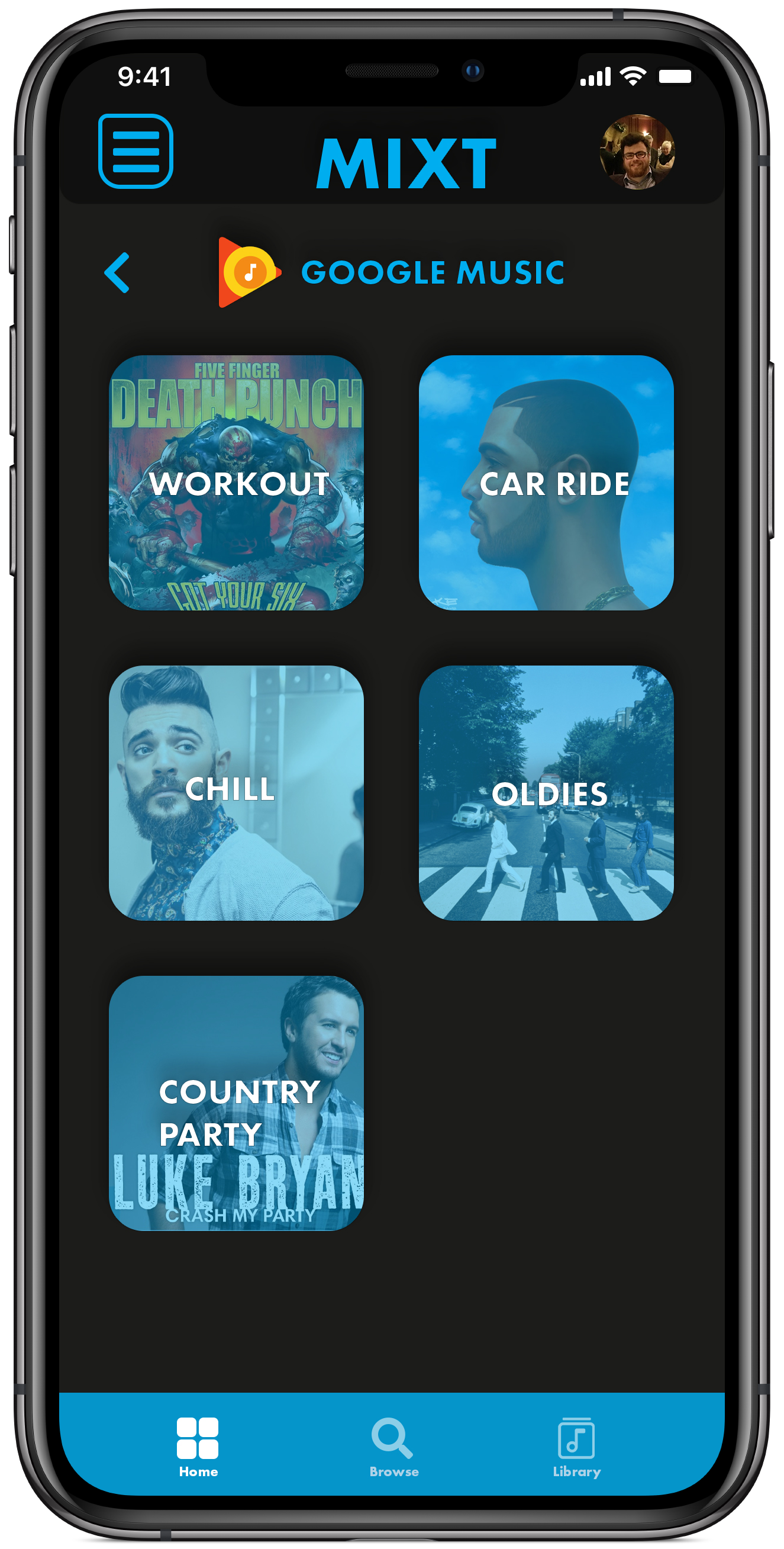 Mobile Mock up of MIXT Application Playlist Screen